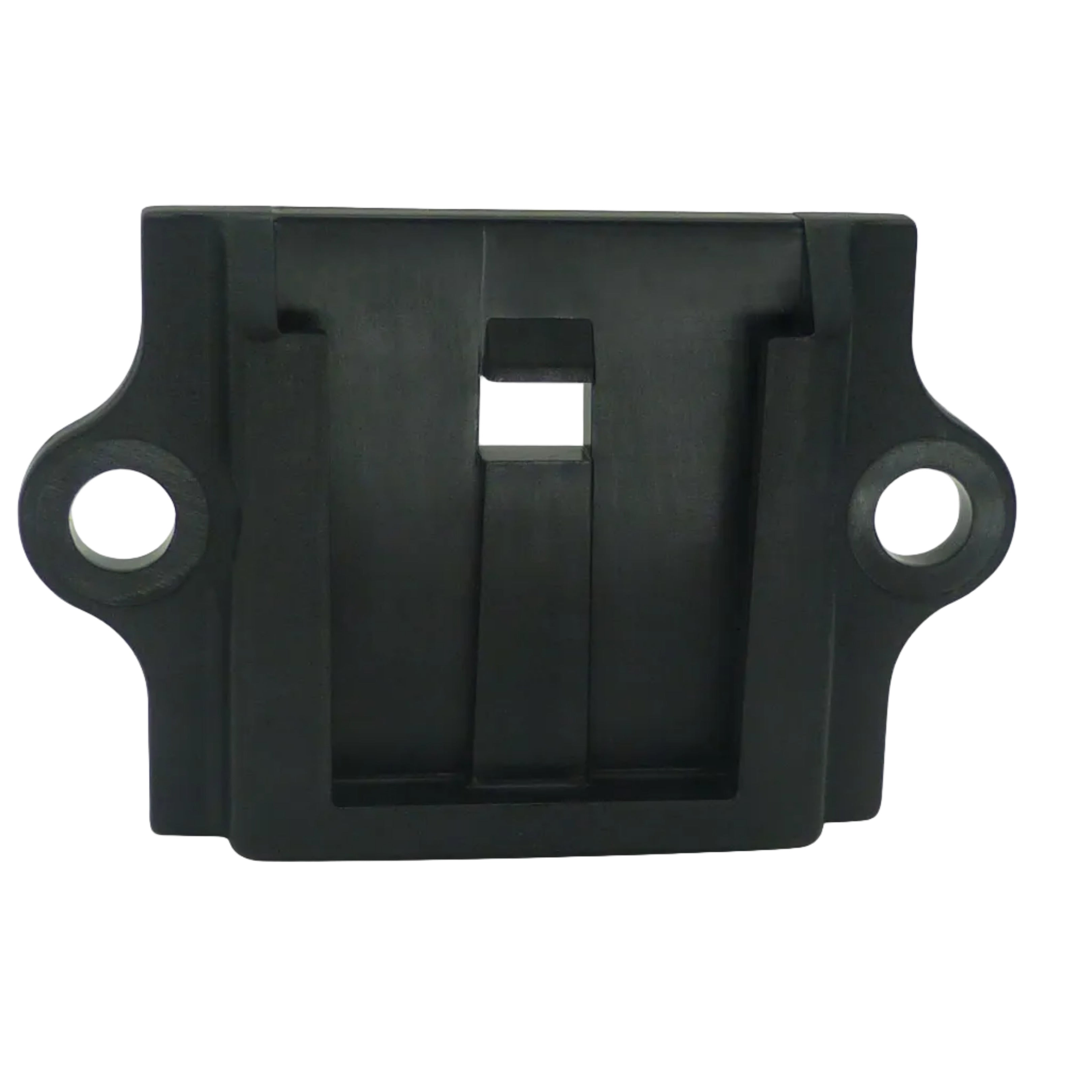 Telex Black plastic bracket for belt clip with two circular holes on a white background